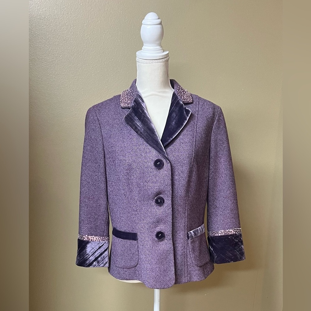 DANA BUCHMAN TWEED VELVET SEQUIN JACKET